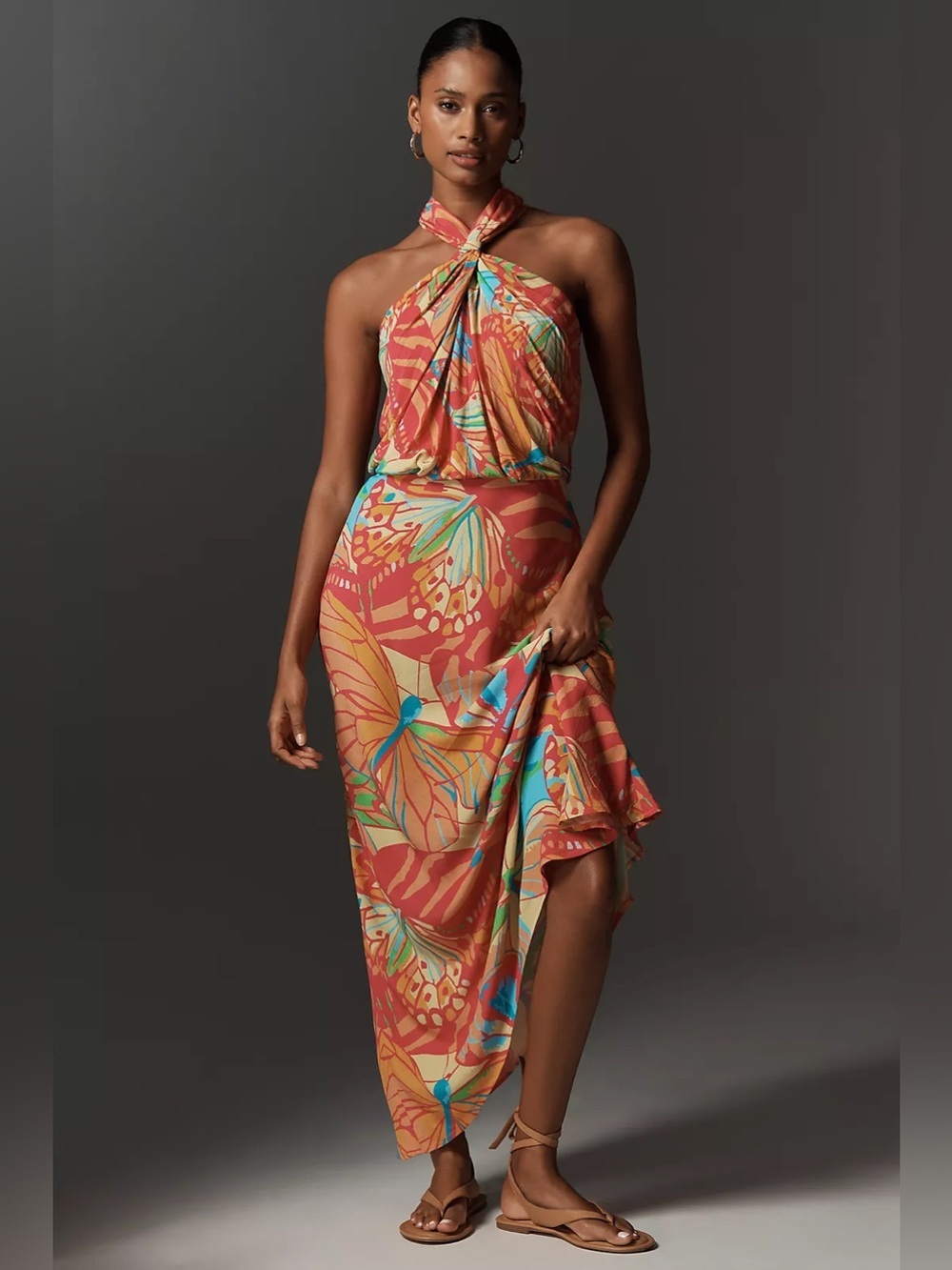 Bl-nk by Anthropologie- NWT Elainne Halter Tropical Midi Dress- Small